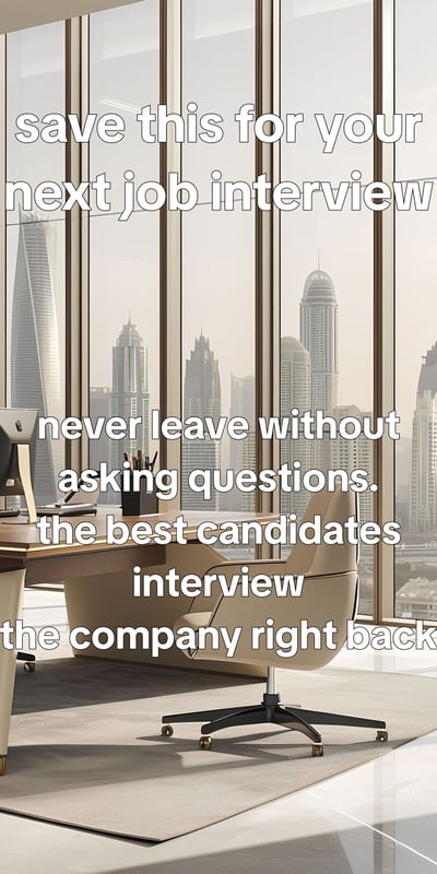 Questions to ask in every interview - clean meeting-room stills, two chairs, glass wall, notepad and pen, neutral greys, — slide 7