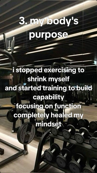 What 100 days of strength training actually changed - the same corner of a home gym across seasons, worn shoes, loaded b — slide 4