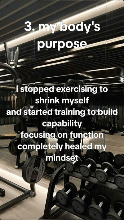 What 100 days of strength training actually changed - the same corner of a home gym across seasons, worn shoes, loaded b — slide 4