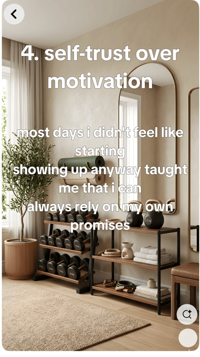 What 100 days of strength training actually changed - the same corner of a home gym across seasons, worn shoes, loaded b — slide 5